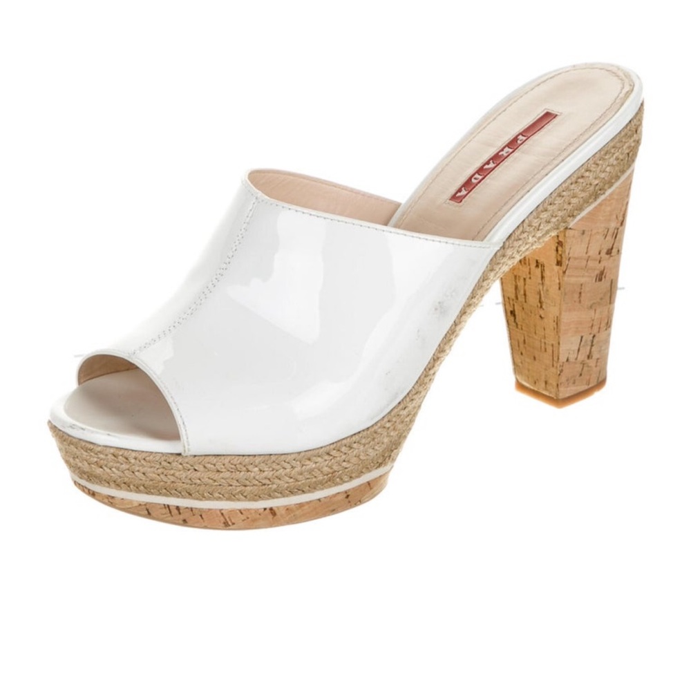 Prada White and Tan Platform Mules🤍